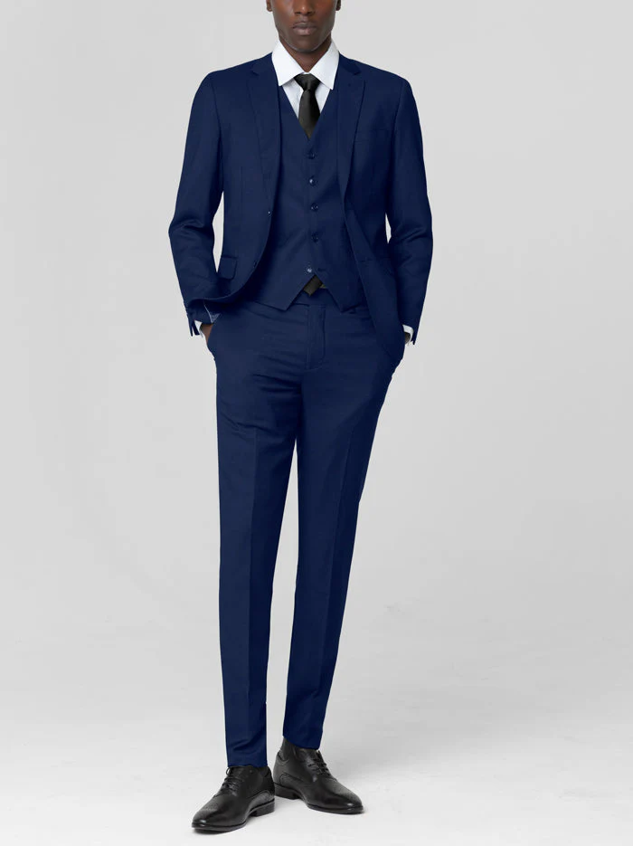 Mens 3 Piece Royal Blue Birdseye Formal Suit (Open Box) – Premium Modern Fit