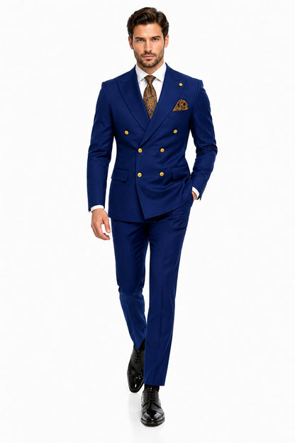 Mens Double Breasted Suits Gold Buttons - 100% Wool Royal Blue Suit - Double Breasted Blazer