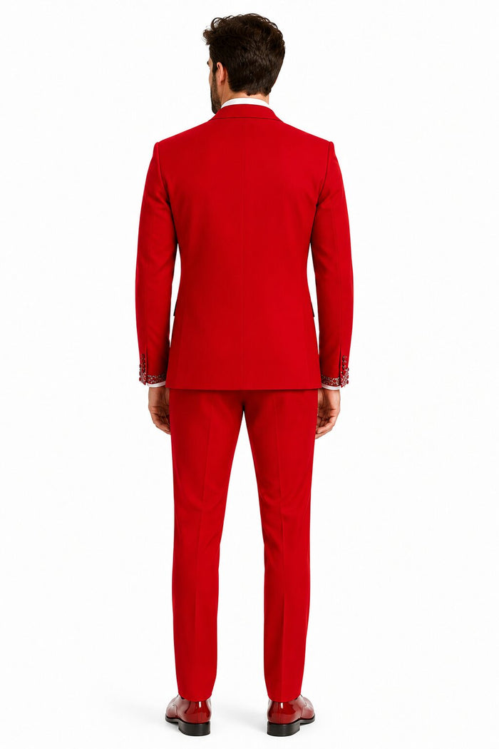 Red Prom Tuxedo - Perfect Wedding Suit Vested Rhinestone sequin Lapelled