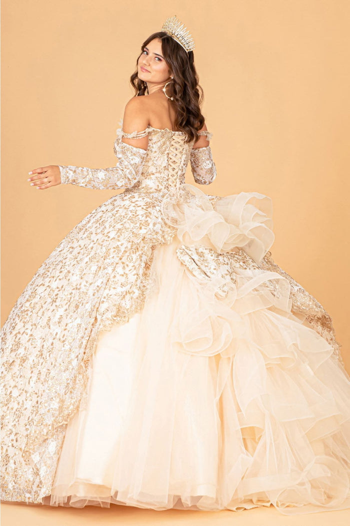 Champagne Quince Dress Ruffled Floral Ball Gown by Elizabeth K GL3072