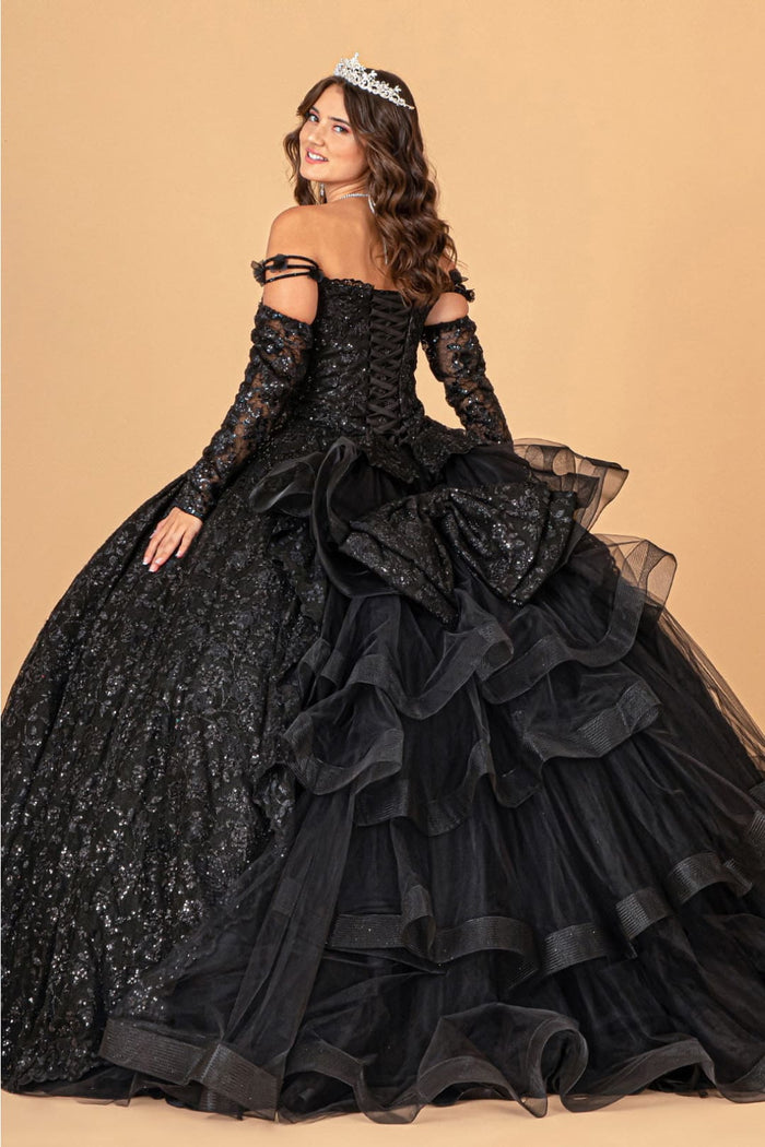 Champagne Quince Dress Ruffled Floral Ball Gown by Elizabeth K GL3072
