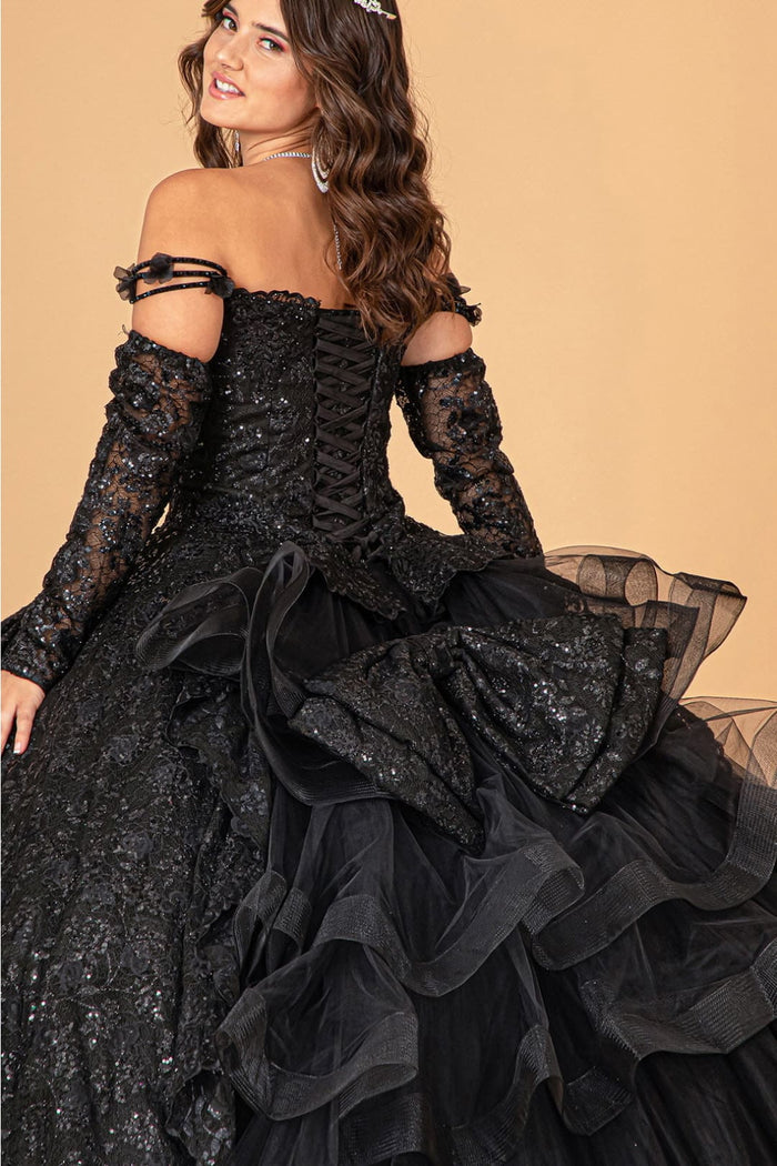 Champagne Quince Dress Ruffled Floral Ball Gown by Elizabeth K GL3072