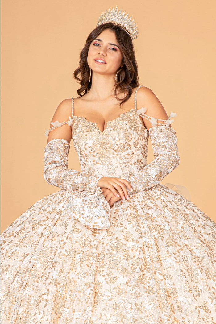 Champagne Quince Dress Ruffled Floral Ball Gown by Elizabeth K GL3072