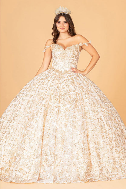 Ruffled Floral Print Ball Gown by Elizabeth K GL3072 - XS / Champagne - Quinceanera Dresses