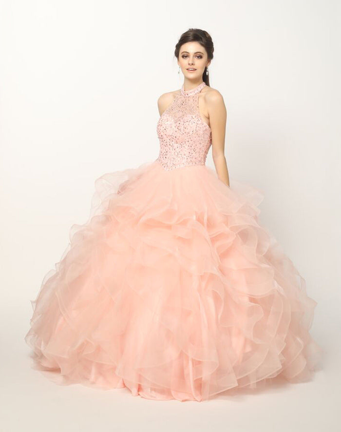 Juliet 1420 Crystal-Beaded Quinceanera Dress Tulle High Neck Ball Gown