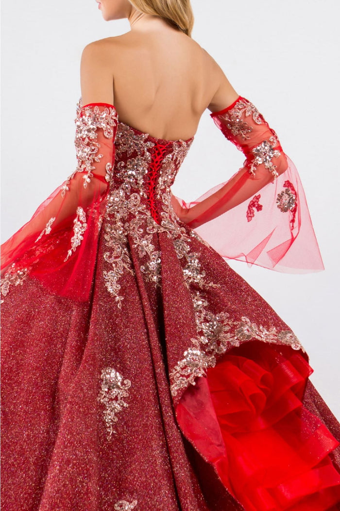 Burgundy & Gold Quinceanera Gown by Elizabeth K GL1912