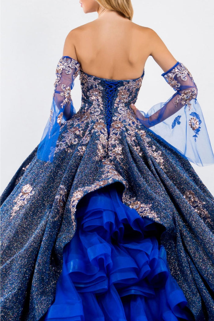 Ruffled Metallic Glitter Ball Gown by Elizabeth K GL1912 - Quinceanera Dresses