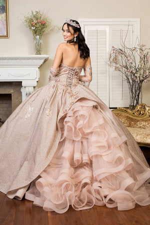 Ruffled Metallic Glitter Ball Gown by Elizabeth K GL1912 - Quinceanera Dresses