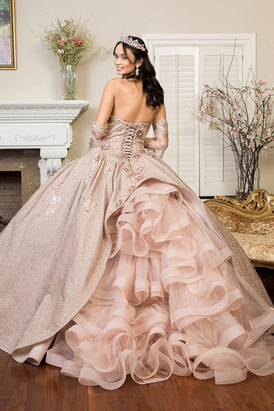 Ruffled Metallic Glitter Ball Gown by Elizabeth K GL1912 - Quinceanera Dresses