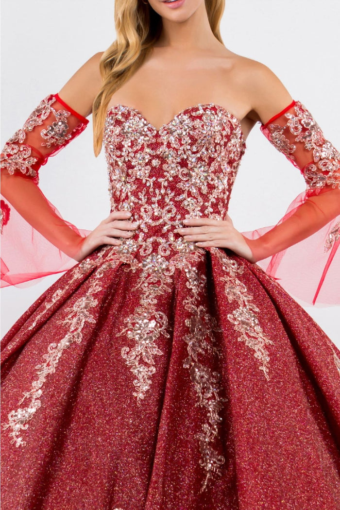 Ruffled Glitter Ball Gown Sweetheart Quinceanera Dress by Elizabeth K GL1912