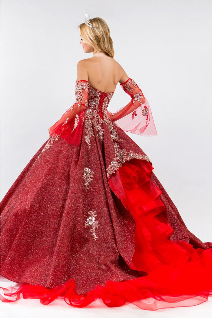 Burgundy & Gold Quinceanera Gown by Elizabeth K GL1912