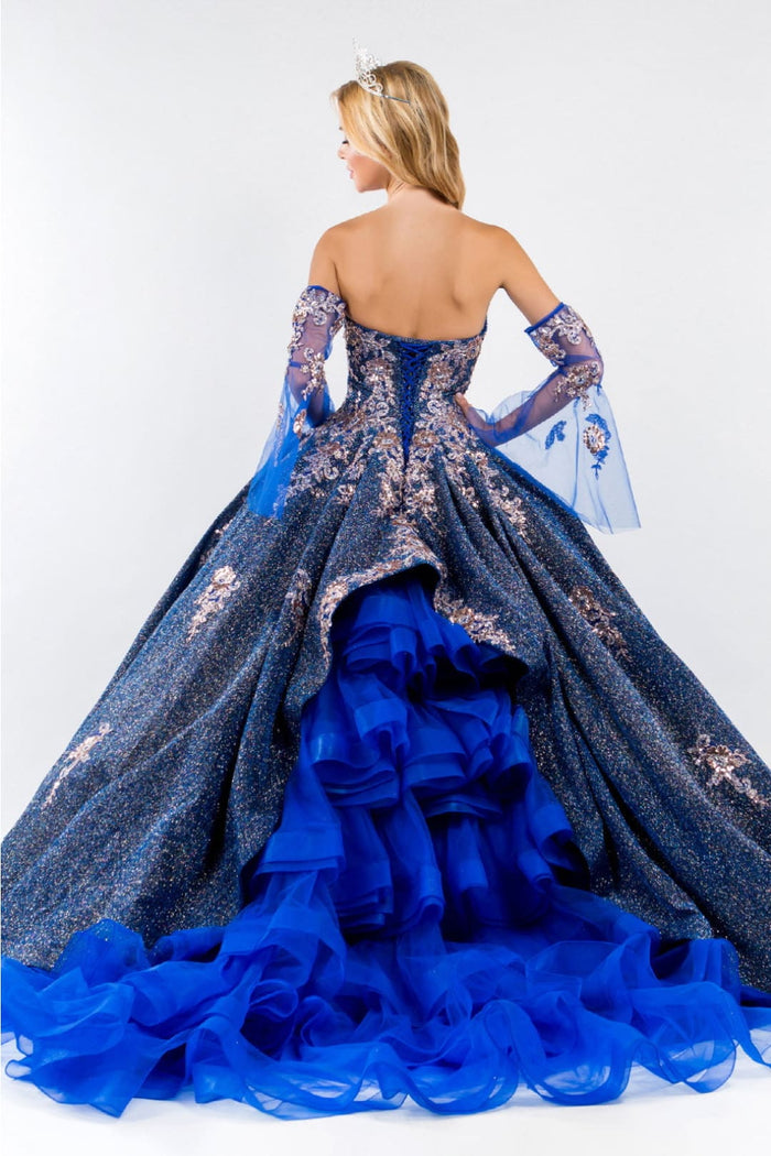 Ruffled Metallic Glitter Ball Gown by Elizabeth K GL1912 - Quinceanera Dresses