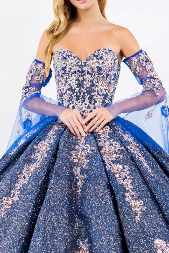 Ruffled Glitter Ball Gown Sweetheart Quinceanera Dress by Elizabeth K GL1912