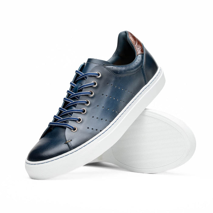 Zelli Russo Navy Calfskin and Crocodile Luxury Fashion Sneakers