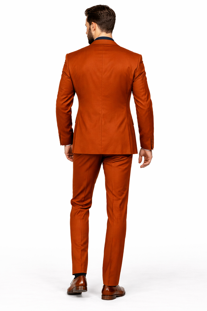 Rust - Copper - Brick Orangish Formal Suit – Mens 3-Piece Set Peak Lapel Modern Fit