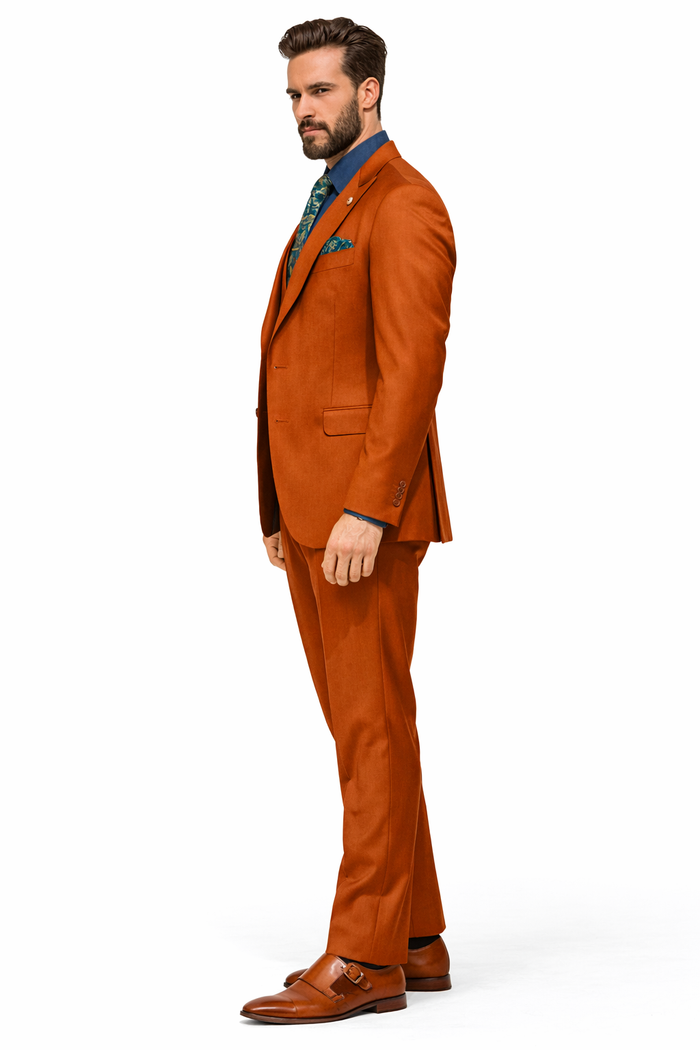 Rust - Copper - Brick Orangish Formal Suit – Mens 3-Piece Set Peak Lapel Modern Fit