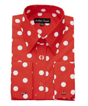 Mens Fashion Polka Dot Dress Shirt – Red White Cotton French Cuff Design