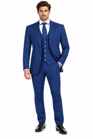 1920s Mens Suit - 1920s Mens Outfit - 1920s  costume  Bold Pinstripe  Suit  Navy