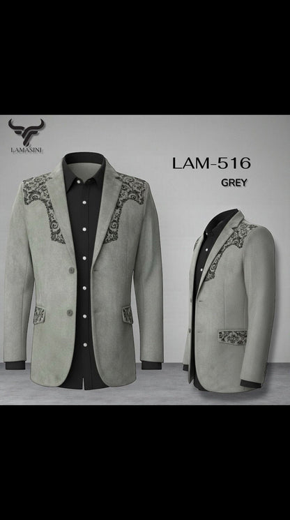 Men's Suede Cowboy Blazer Ultra Slim Fit LAM-516 in Color Gray