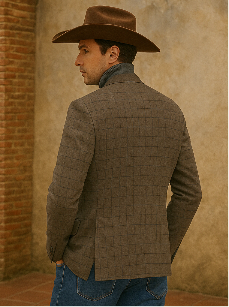 Saco vaquero - Western Sport Coat - Western Blazer- Men's Slim Fit 2 Button Sport Coat Blazer In Bronze Mini Window Pane