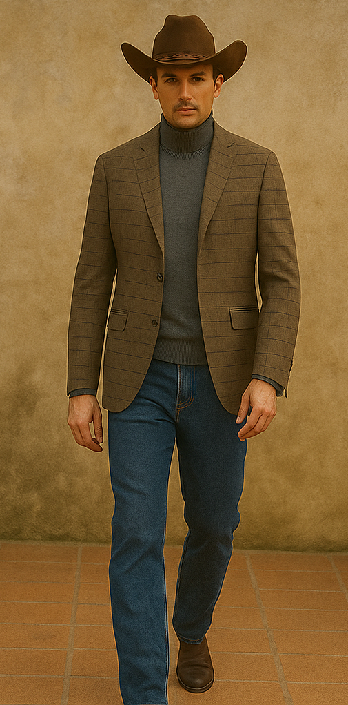 Saco vaquero - Western Sport Coat - Western Blazer- Men's Slim Fit 2 Button Sport Coat Blazer In Bronze Mini Window Pane
