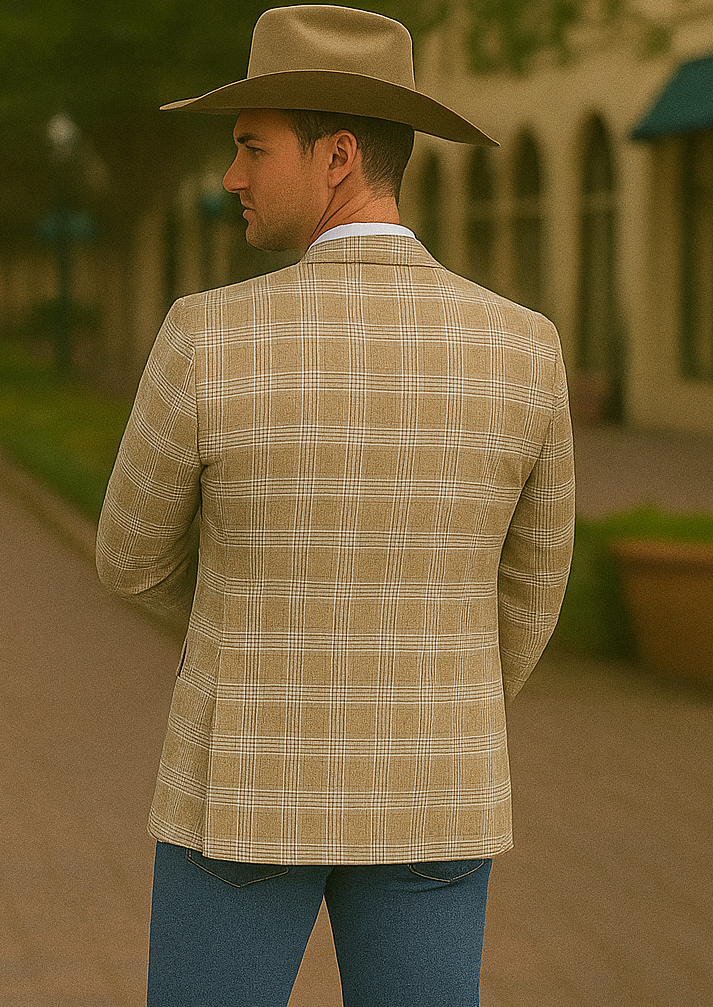 Saco vaquero - Western Sport Coat - Western Blazer- Men's Slim Fit Business Casual Khaki Glen Plaid Sport Coat