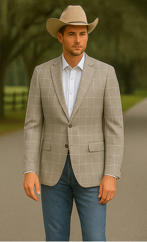 Saco vaquero - Western Sport Coat - Western Blazer- Men's Slim Fit Business Casual Summer Windowpane Plaid Suit In Light Tan