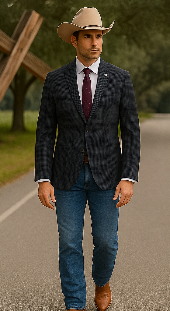 Saco vaquero - Western Sport Coat - Western Blazer- Mens Slim Fit Half Canvas Patch Pocket Summer Cotton Blazer In Charcoal Grey Mini Check