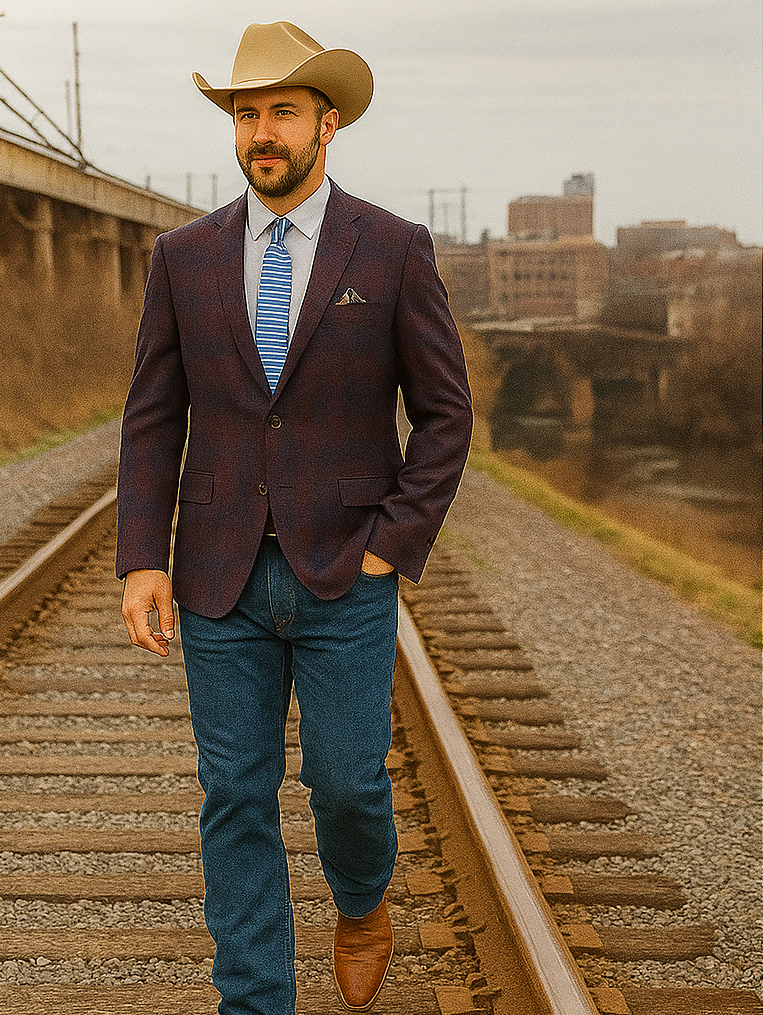 Saco vaquero - Western Sport Coat - Western Blazer - Mens Slim Fit Two Button Sport Coat Blazer In Purple & Blue Windowpane Plaid