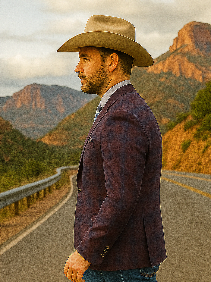 Saco vaquero - Western Sport Coat - Western Blazer - Mens Slim Fit Two Button Sport Coat Blazer In Purple & Blue Windowpane Plaid