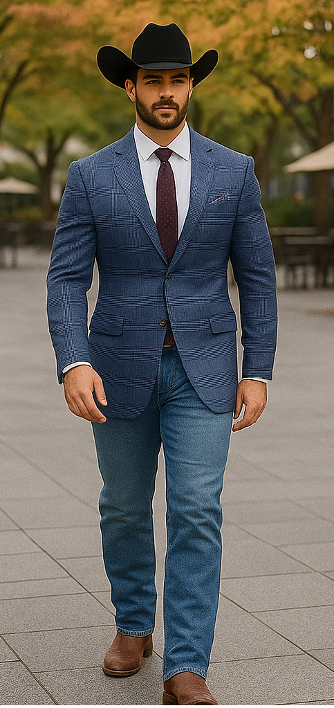 Saco vaquero - Western Sport Coat - Western Blazer- Mens Slim Fit Two Button Summer Linen Sport Coat Blazer In Navy Blue Windowpane Plaid