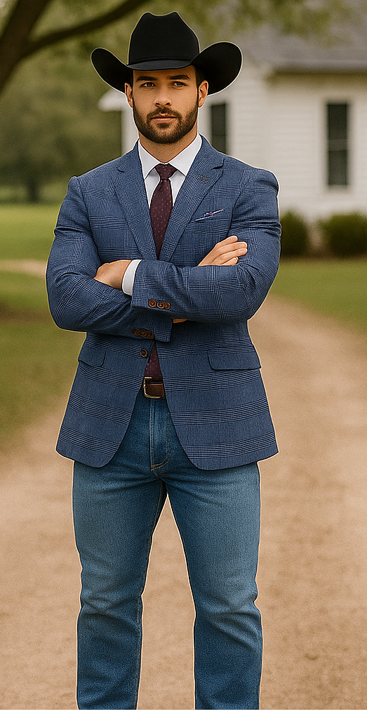 Saco vaquero - Western Sport Coat - Western Blazer- Mens Slim Fit Two Button Summer Linen Sport Coat Blazer In Navy Blue Windowpane Plaid