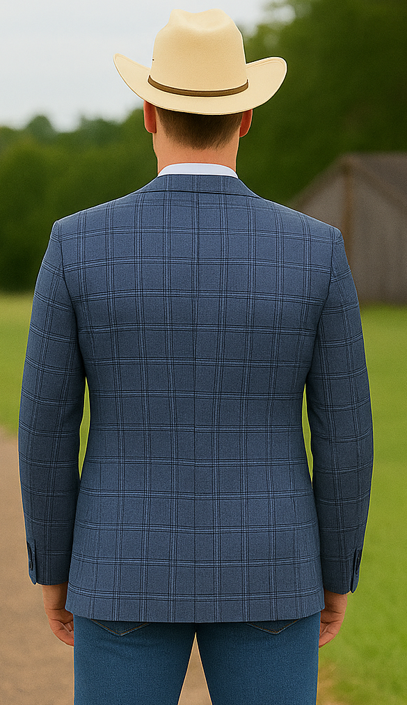 Saco vaquero - Western Sport Coat - Western Blazer- Men's Two Button Business Casual Double Windowpane Sport Coat In Light Blue