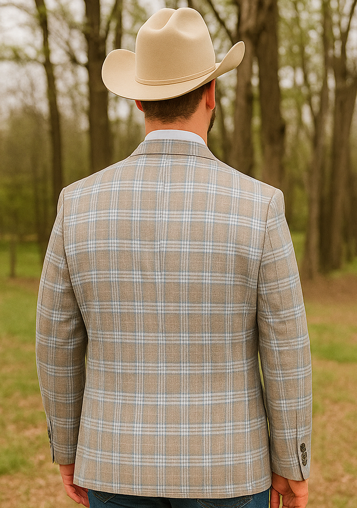 Saco vaquero - Western Sport Coat - Western Blazer - Mens Two Button Classic Fit Sport Coat Blazer In Grey Tan Windowpane Plaid