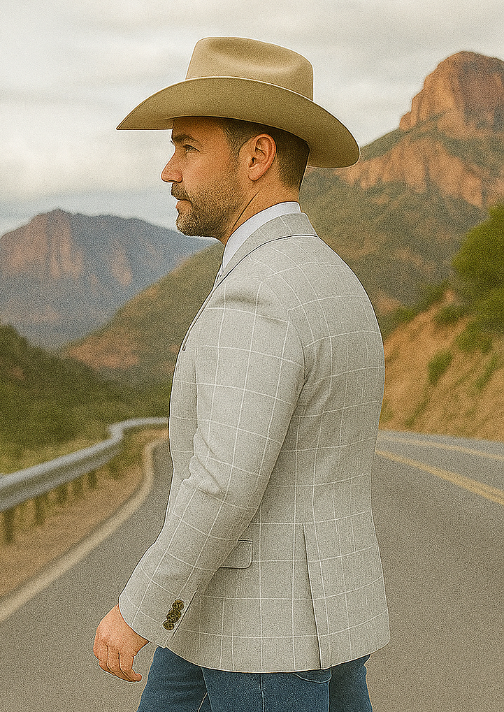 Saco vaquero - Western Sport Coat - Western Blazer   - Mens Two Button Slim Fit Sport Coat Blazer In Light Grey Ash Windowpane Plaid