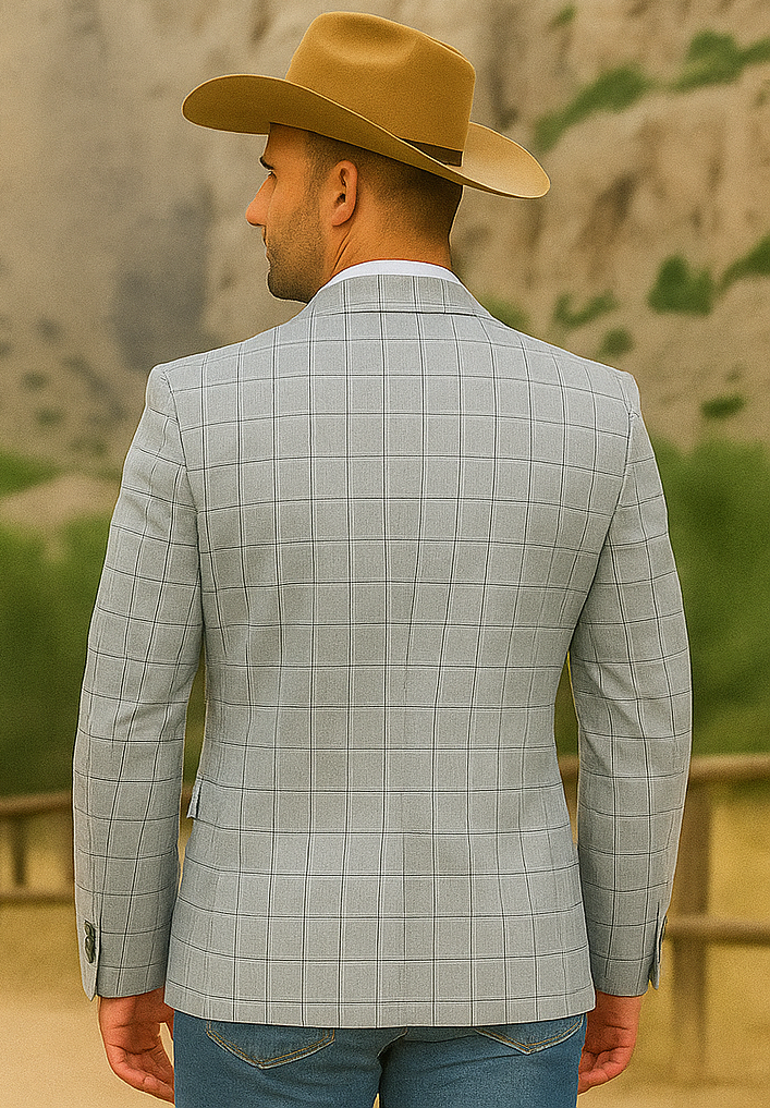Saco vaquero - Western Sport Coat - Western Blazer- Men's Two Button Windowpane Plaid Sport Coat
