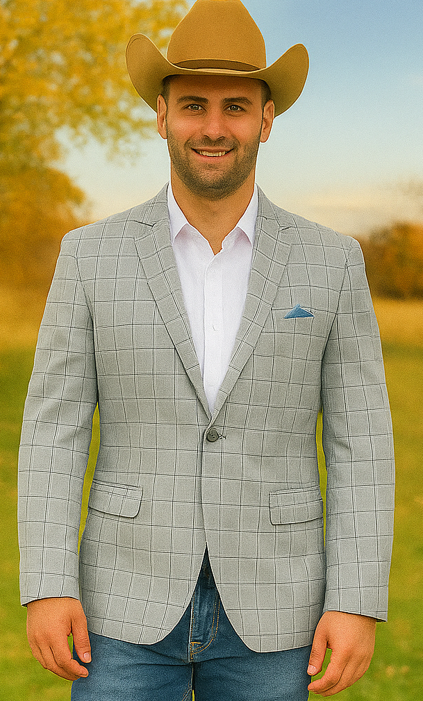 Saco vaquero - Western Sport Coat - Western Blazer- Men's Two Button Windowpane Plaid Sport Coat