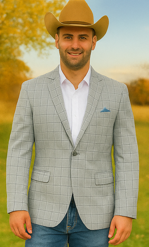 Saco vaquero - Western Sport Coat - Western Blazer- Men's Two Button Windowpane Plaid Sport Coat