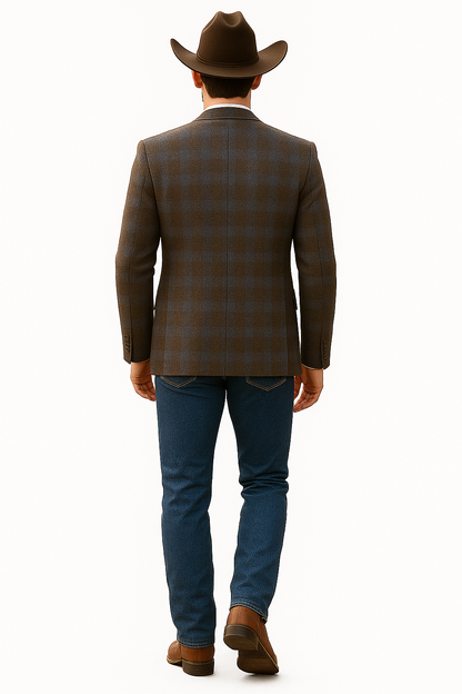 Saco vaquero - Western Sport Coat - Western Blazer- Men's Two Button Business Casual Double Windowpane Sport Coat