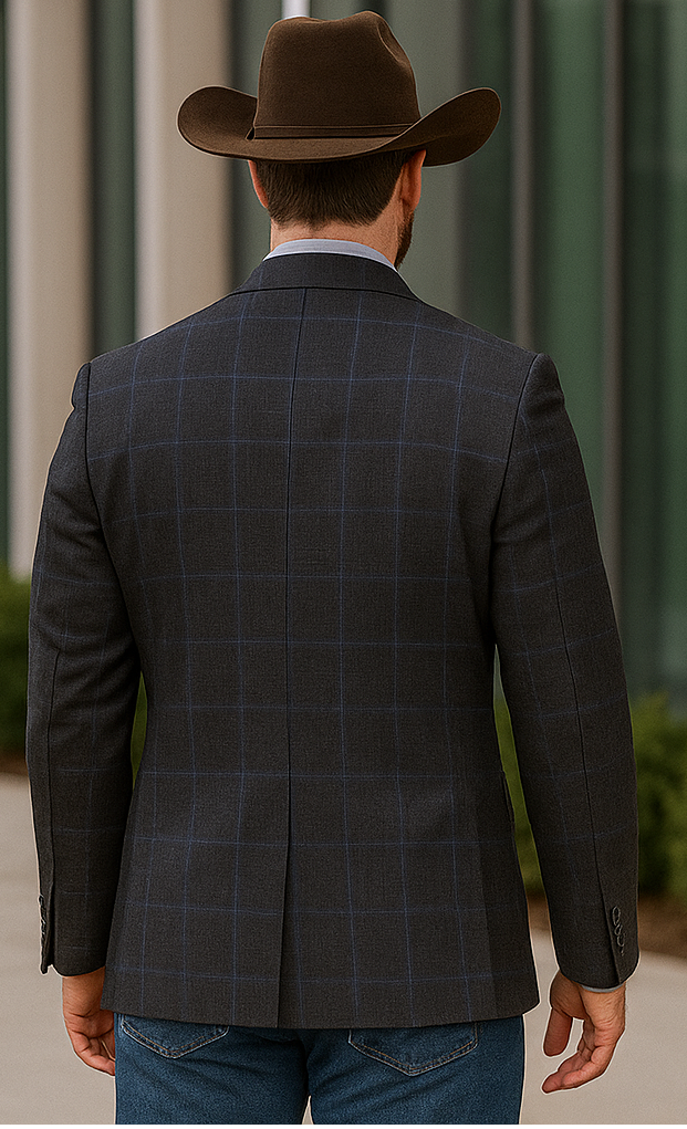 Saco vaquero - Western Sport Coat - Western Blazer-Mens Classic Fit Two Button Wool & Linen Sport Coat Blazer In Brown Windowpane Plaid