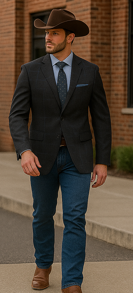 Saco vaquero - Western Sport Coat - Western Blazer-Mens Classic Fit Two Button Wool & Linen Sport Coat Blazer In Brown Windowpane Plaid