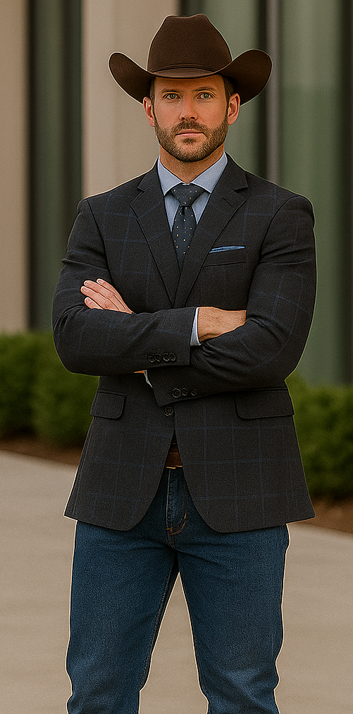 Saco vaquero - Western Sport Coat - Western Blazer-Mens Classic Fit Two Button Wool & Linen Sport Coat Blazer In Brown Windowpane Plaid