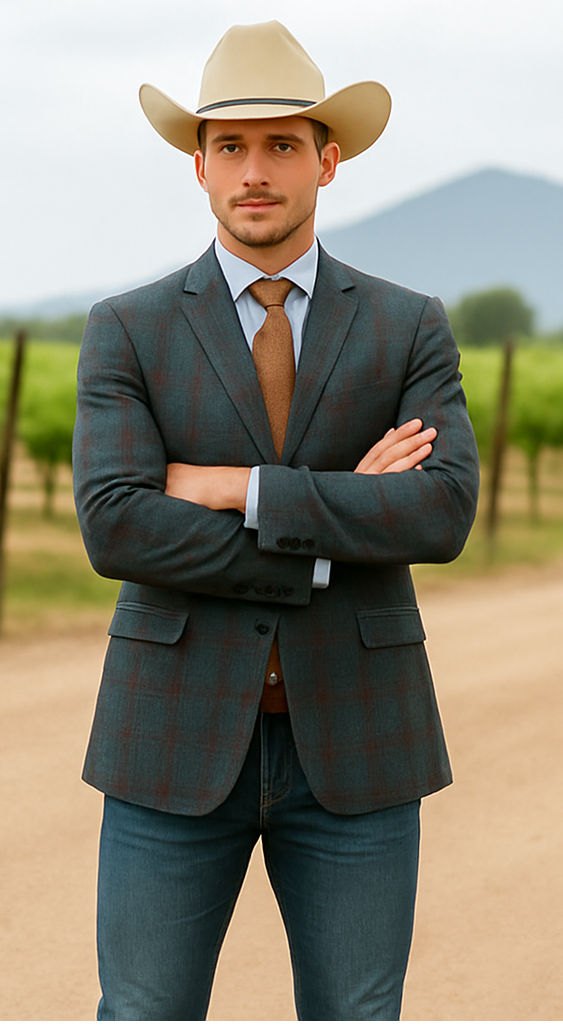 Saco vaquero - Western Sport Coat - Western Blazer- Mens Classic Fit Two Button Wool & Linen Sport Coat BlazerTeal Blue Windowpane Plaid