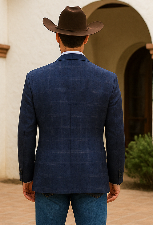 Saco vaquero - Western Sport Coat - Western Blazer   - Mens Classic Fit Two Button Wool & Linen Sport Coat Blazer In Blue Windowpane Plaid