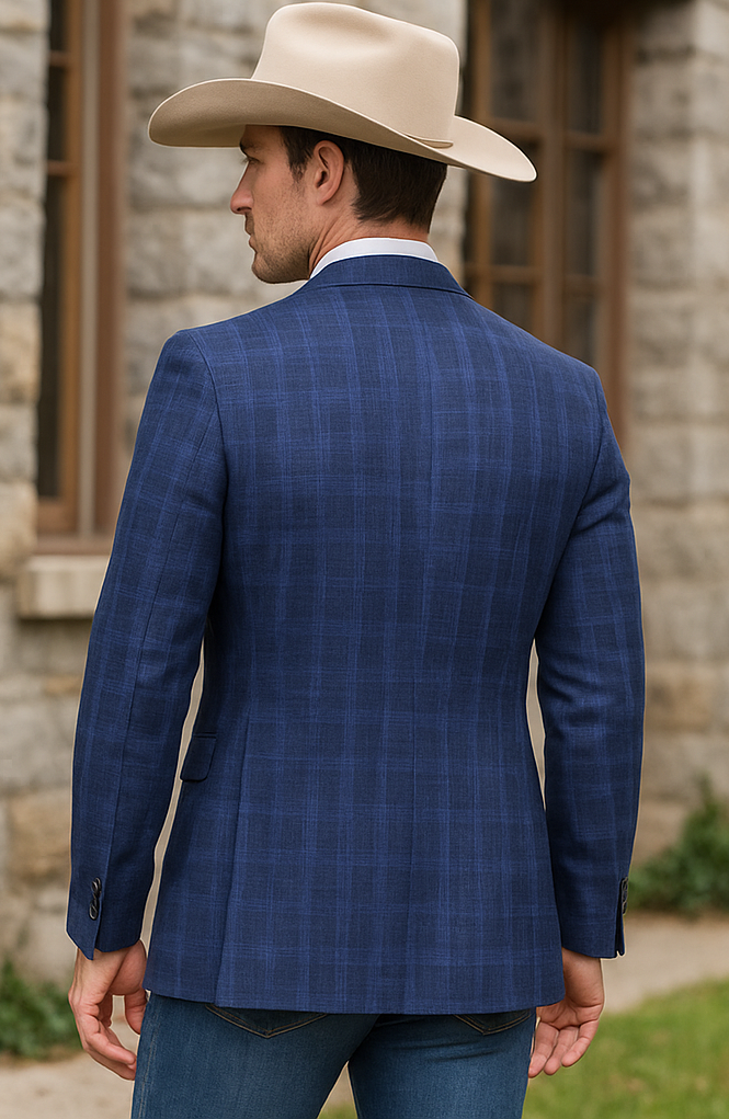 Men’s Dark Blue Western Sport Coat with Two Button Front, Notch Lapel Designer Blazer Jacket