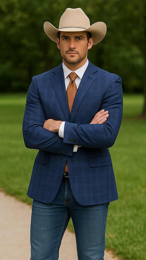 Men’s Dark Blue Western Sport Coat with Two Button Front, Notch Lapel Designer Blazer Jacket
