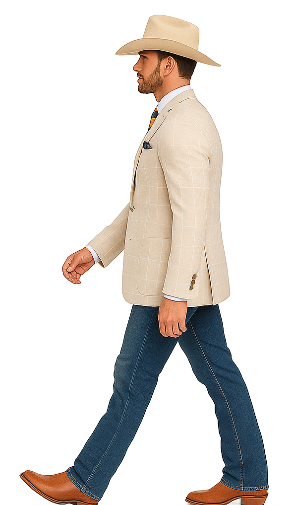 Saco vaquero - Western Sport Coat - Western Blazer- Mens Half Canvas Unconstructed Sport Coat Blazer In Light Tan Beige Windowpane Plaid