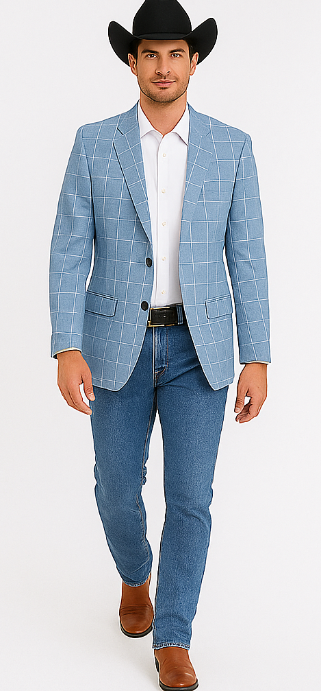 Saco vaquero - Western Sport Coat - Western Blazer- Men's Slim Fit Business Casual Summer Windowpane Plaid Blazer