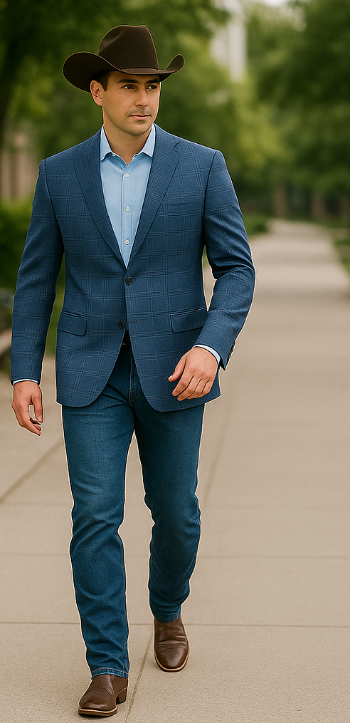 Saco vaquero - Western Sport Coat - Western Blazer- Men's Slim Fit Business Casual Teal Blue Plaid Sport Coat