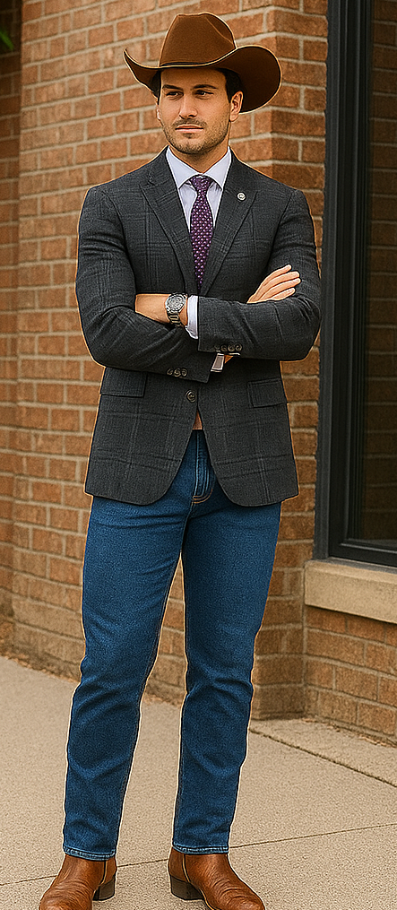 Saco vaquero - Western Sport Coat - Western Blazer - Mens Slim Fit Half Canvas Patch Pocket Summer Cotton Blazer In Grey Black Windowpane Plaid